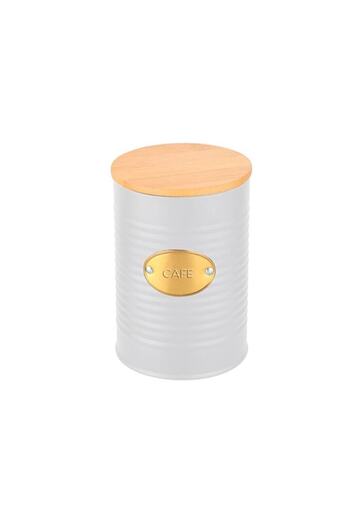 FRANDIS Metal Storage Box for Coffee with Bamboo Lid, Golden Plate - White/ -