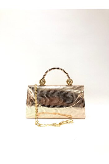 womenacs Rose Color Snakeskin Material Evening Dress Portfolio Handbag with Long Strap (Chain Strap) Women's Bag
