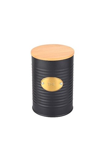 FRANDIS Metal Storage Tin with Bamboo Lid, Golden Plaque, Frandis, Black/