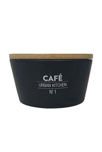 FRANDIS Ceramic Coffee Container with Bamboo Lid, Frandis, Black, Model 017006