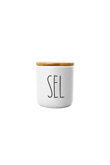 FRANDIS Ceramic Container for Salt with Bamboo Lid and Silicone Seal,