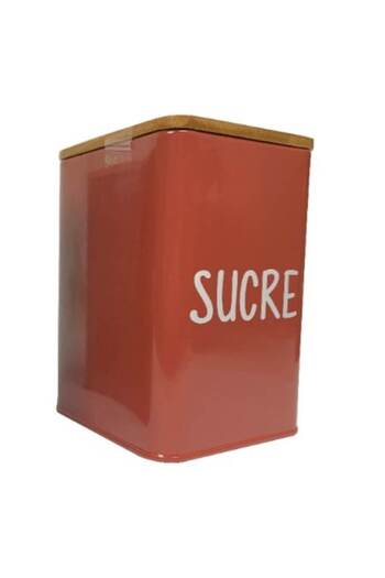 FRANDIS Metal Storage Box with Bamboo Lid for Sugar, Frandis, 9.5x9.5x14 cm, Red