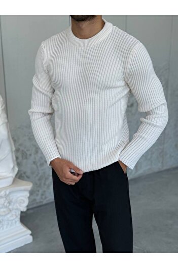 OKSHEN Men's Striped Knit Sweater