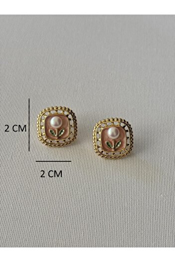 Nilsu Aksesuar Vintage Framed Pearl Detailed Colorful Women's Earrings