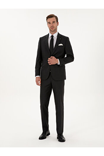 Cacharel Füme Slim Fit Mikro Desenli Yün Karışımlı Takım Elbise 50318061-VR058