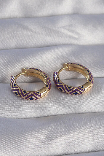 Bernami Special Brass Gold Color Purple Ethnic Patterned Hoop Earrings Deal!! !