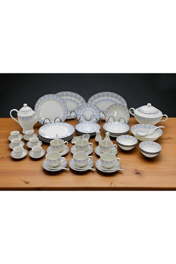 Al Nokhba 70 Pcs New Bone China Dinner Set with Gold Rim, bring an elegant sense of style to dining room,White