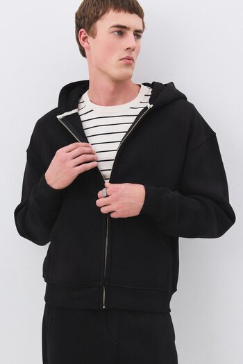 Trendiz Men's Premium Zippered Hooded Sweatshirt Black 2032