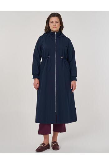 Kayra Hooded Stand Collar Cap Dark Navy Blue