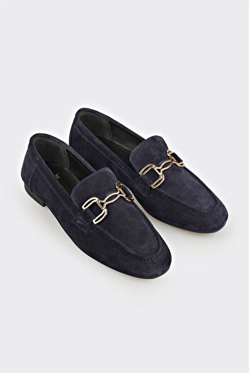Elle Shoes Lacivert Deri Kadın Loafer