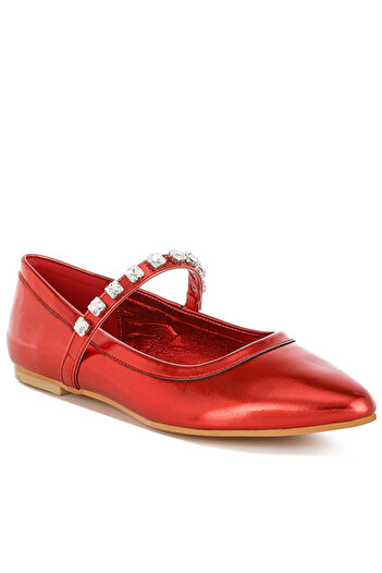 london Rag Women Metallic Mary Jane Ballerinas in Red
