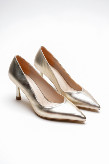 Lizzu Women's Elegant Heeled Pointed Toe Stiletto Harly Gold