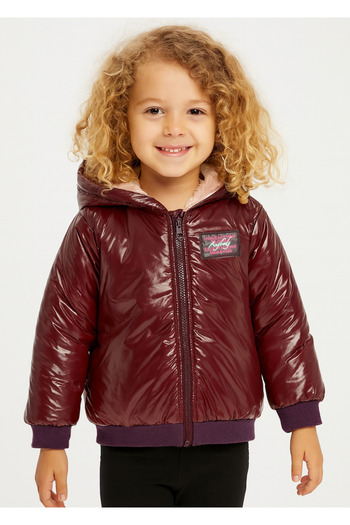 Casabony Girl's Fiber Hooded Burgundy Coat