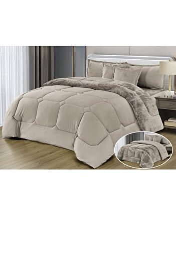 smart home Premium Double-Sided Winter comforter, Velvet and Fur - 6-Piece Comforter Set, 250x230cm