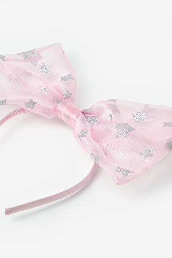 Le Mabelle Pink Star Patterned Organza Bow Girl's Crown