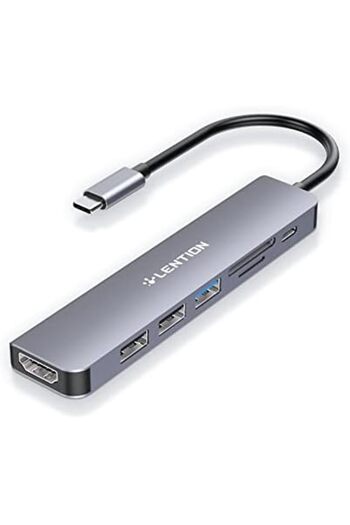 LENTION موزع USB-C مع شحن PD بقوة 100 وات، ومنفذ HDMI بدقة 4K، وقارئ بطاقات مزدوج، ومتوافق مع USB 3.0 و2.0 2025-20