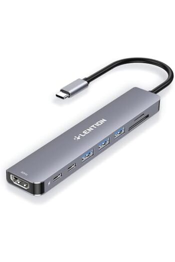 LENTION موزع USB-C 8 في 1 مع منفذ HDMI بدقة 4K وتردد 60 هرتز، وتوصيل طاقة 100 وات، وبيانات USB C بسرعة 5 جيجابت في الثانية، و3 منافذ USB 3.0 وميكروفون