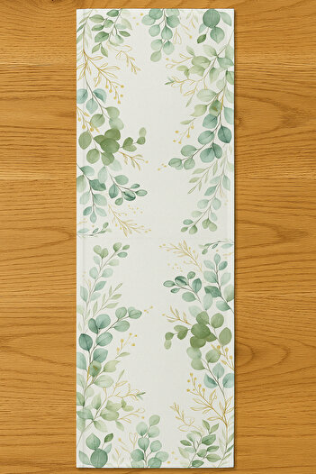 Else Dekor Eucalyptus Leaf Floral Patterned Digital Print Washable Decorative Runner 40X140Cm