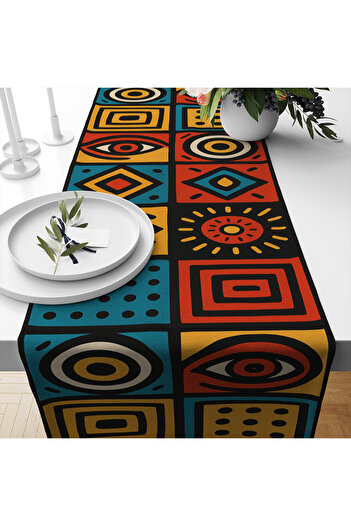 Else Dekor African Carols Patterned Digital Printing Washable Decorative Runner 40X140Cm