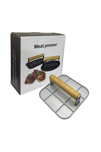 Flippy Manual Meat Press, Flippy, Aluminum Alloy, Wooden Handle, Burger Press, Easy to Clean and Use, Squar