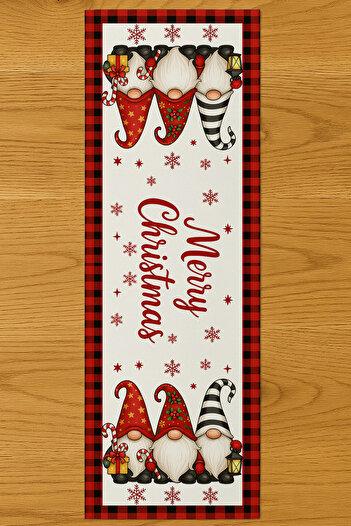 Else Dekor Christmas Gnomes Christmas Patterned Digital Printing Washable Decorative Runner 40X140Cm