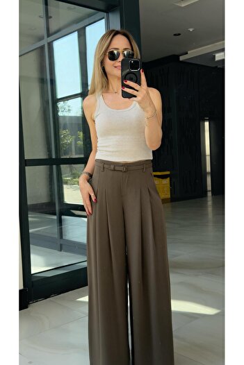 FEMİAS Brown Patterned Double Pleat Pants