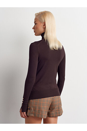 Dilvin 1268 Turtleneck Sweater with Drop Sleeves - Dark Brown