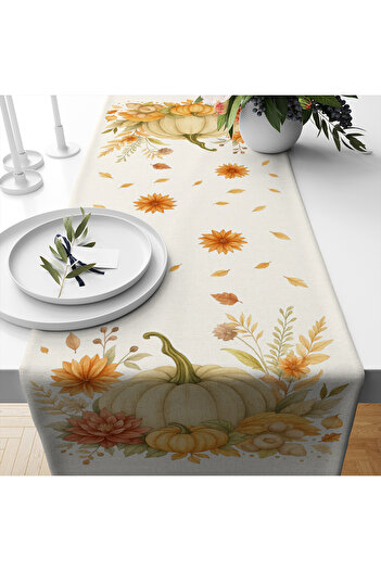 Else Dekor Pumpkin Autumn Patterned Digital Printing Washable Decorative Runner 40X140Cm