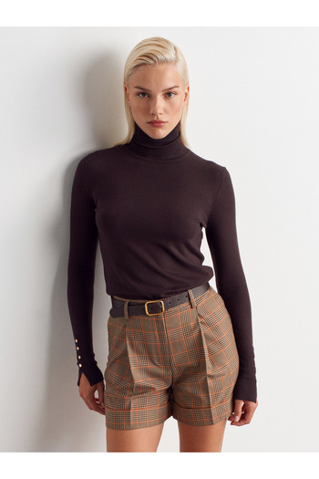 Dilvin 1268 Turtleneck Sweater with Drop Sleeves - Dark Brown
