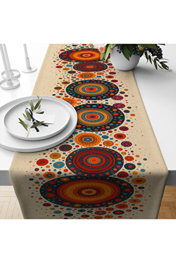 Else Dekor Ethnic Rings Patterned Digital Printing Washable Decorative Runner 40X140Cm