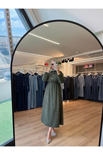 OlaLady Γυναικείο φόρεμα με κορδόνι στη μέση από ύφασμα σουέτ