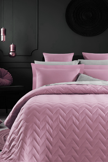 İQON Double-Sided Quilted Single Bedspread Set Dusty Rose