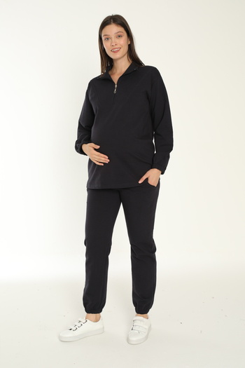 Miss Dünya Lissa Comfort Fit Collar Zipper Detail Adjustable Waist Maternity and Postpartum Tracksuit Set