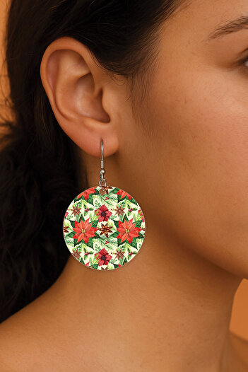 Cekuonline Women's Earrings Patterned Stylist Hooked 3.5X5Cm Round Transparent Earrings Poinsettia