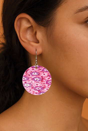 Cekuonline Women's Earrings Patterned Stylist Hooked 3.5X5Cm Round Transparent Earrings Floral Sss