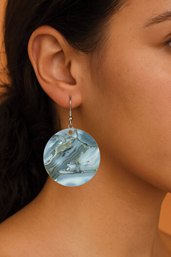 Cekuonline Women's Earrings Patterned Stylist Hooked 3.5X5Cm Round Transparent Earrings Carlo Marble