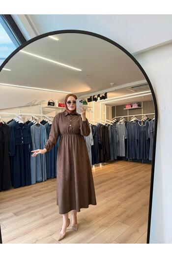 OlaLady Γυναικείο φόρεμα με κορδόνι στη μέση από ύφασμα σουέτ