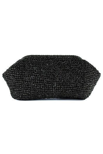 Erkan Saçmacı Sema Black Glitter Hand-Knitted Scholarship Large Size Handbag