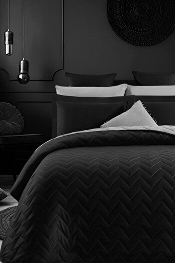 İQON Double-Sided Quilted Double Bedspread Set Black