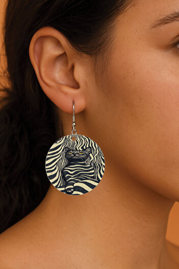 Cekuonline Women's Earrings Patterned Stylist Hooked 3.5X5Cm Round Transparent Earrings Cat Malia