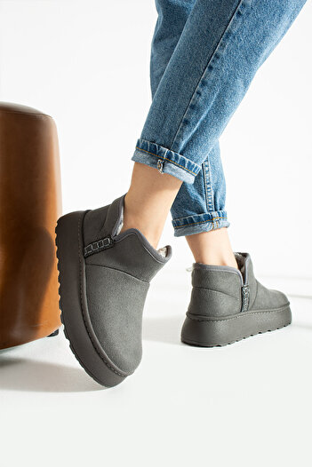 YM Pabuc Women's Winter Boots Sole Stitched Inside Furry Thick Sole Ug Model Daily Comfortable Shoes