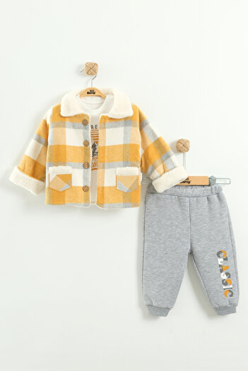 Mini Baray Boy's checkered jacket, sweatshirt and pants 3-piece set (2-3-4 years old)