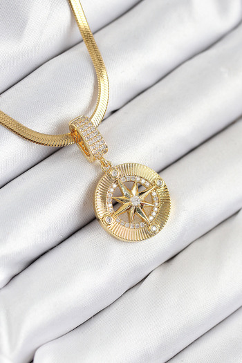 Store 316L Çelik Zirkon Taşlı Pusula Model Gold Renk Kadın Kolye