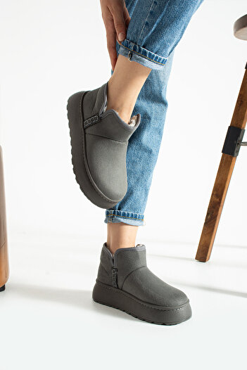 YM Pabuc Women's Winter Boots Sole Stitched Inside Furry Thick Sole Ug Model Daily Comfortable Shoes