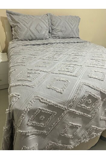 Tekstilsa Scandinavian Double Bedspread 240 X 250 cm and 2 Pillows Gray