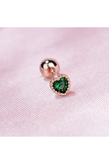 KESNUP Piercing stud earring, 1 piece, heart pattern, Green / Rose Gold