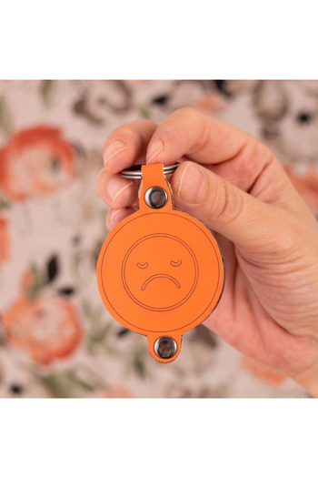 indispensablely Doodle Pattern Leather Keychain, Special Day Gift, Sad Smiley Pattern Leather Keychain