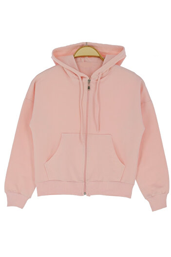 İrem Çocuk Giyim Girl's Hooded Powder Cardigan with Zipper Closure and Believe Written on the Back