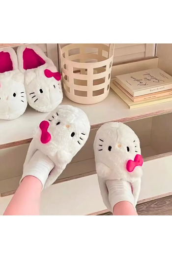 Gofeel Pembe Hello Kitty Yumuşak Rahat Panduf Tüylü Peluş Ev Terliği