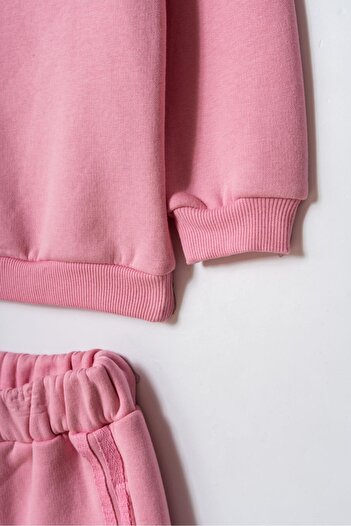 Magu Girl's Cotton Pink Flowers Embroidered Tracksuit Set – Floral Applique